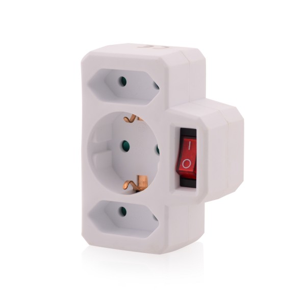 Mehrfachsteckdose 3-fach Buchse beleuchteter Ein-/Aus-Schalter weiß 1x Schuko 2x Euro für Innen